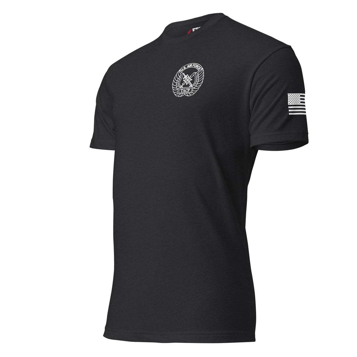 Ultimate TACP Special Warfare Tee in Black, left sleeve flag and front print